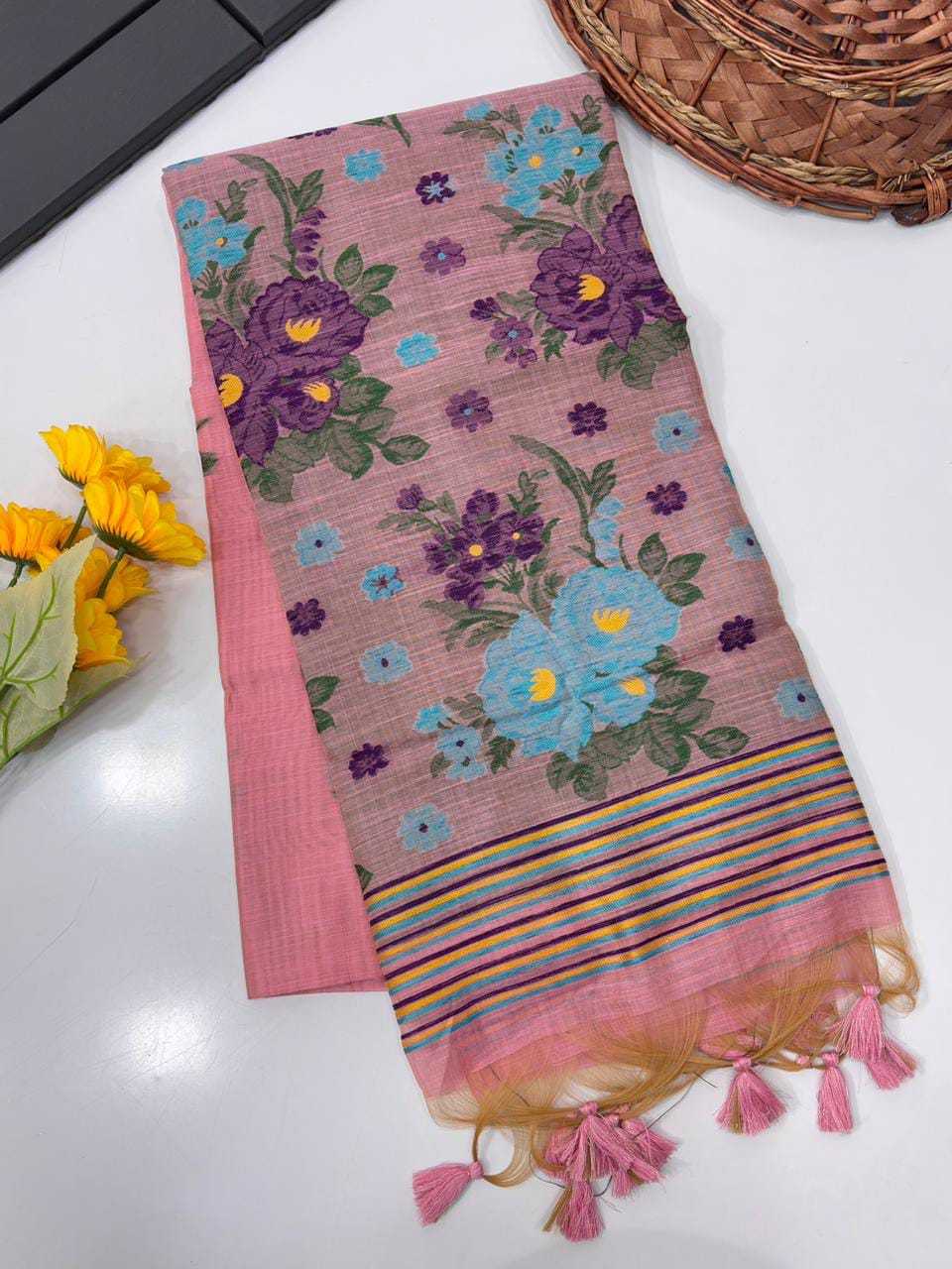 Floral Soft Cotton Designer Saree