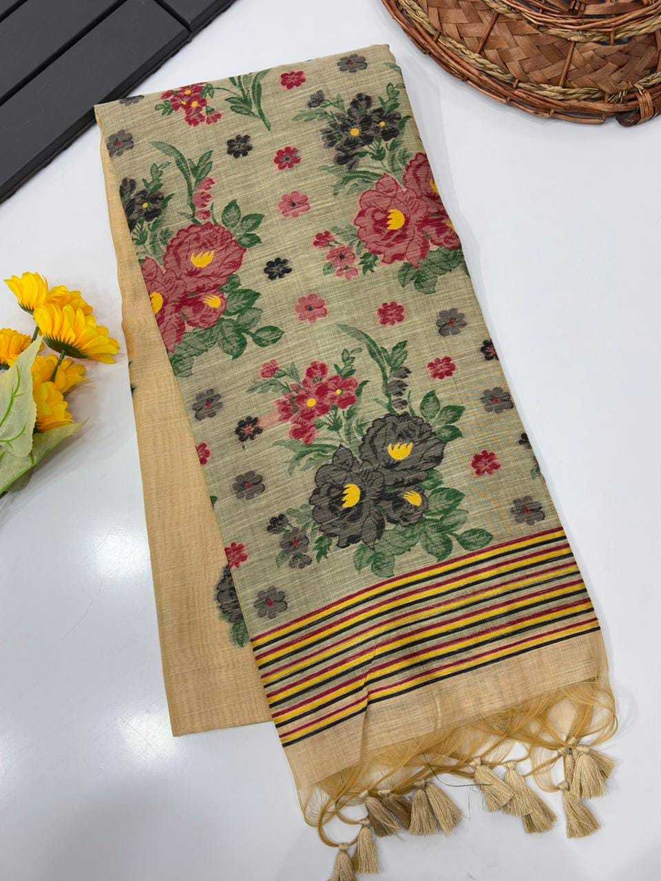 Floral Soft Cotton Designer Saree