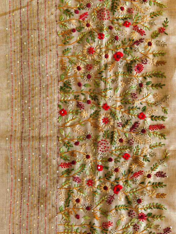 Hw Linen Cotton Hand Work Saree