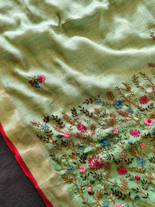 Hw Linen Cotton Hand Work Saree