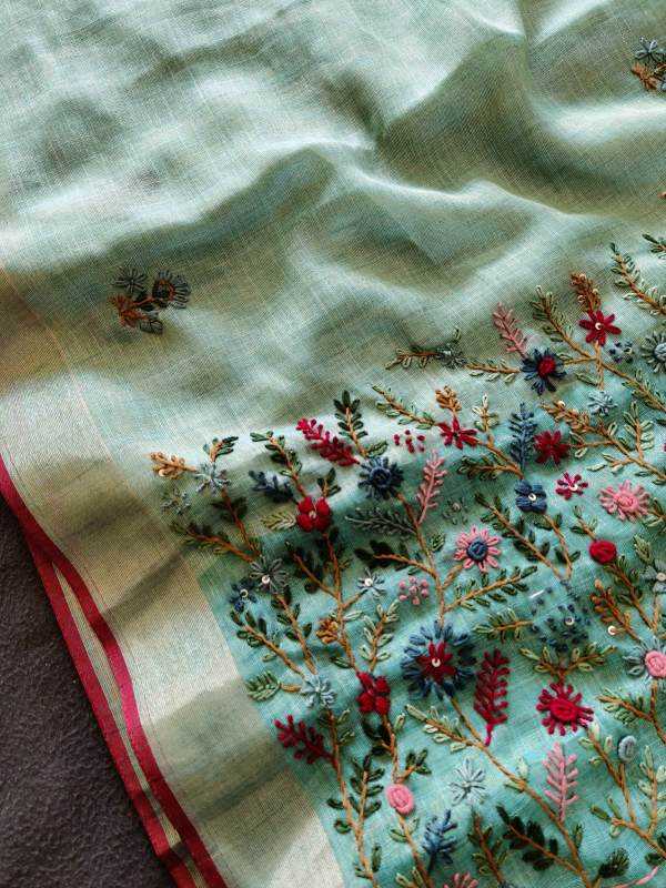Hw Linen Cotton Hand Work Saree