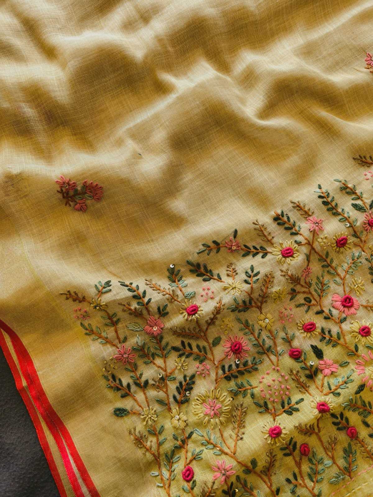Hw Linen Cotton Hand Work Saree