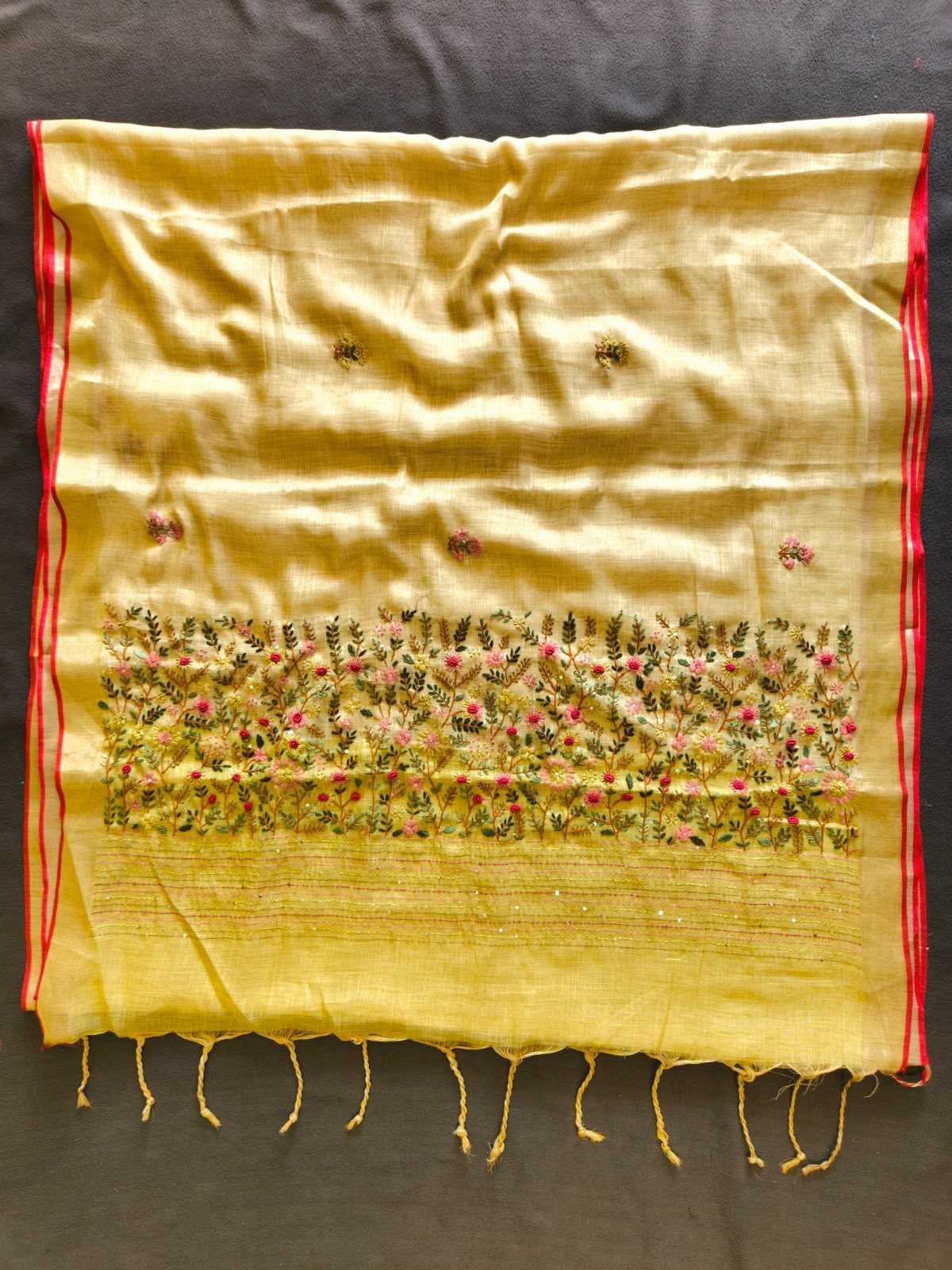 Hw Linen Cotton Hand Work Saree
