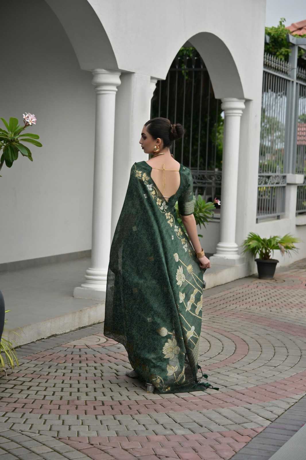 Linen Soft Silk Saree in Rani