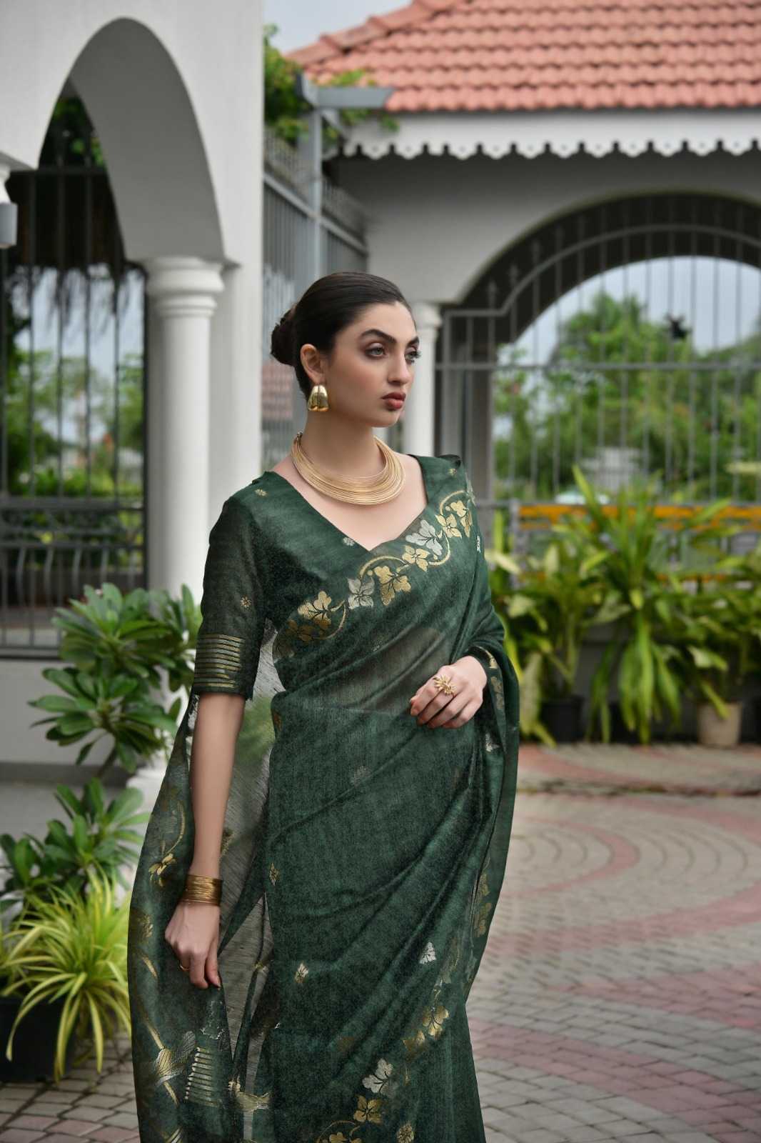 Linen Soft Silk Saree in Rani