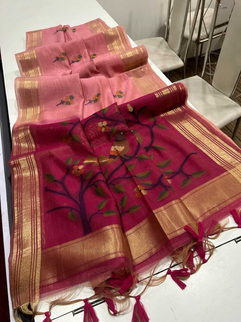 Muga Cotton Zari Border Saree