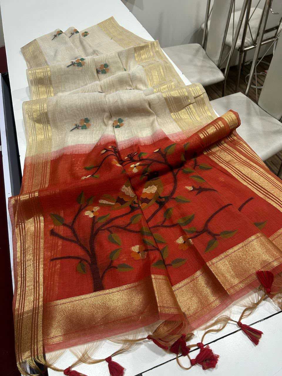 Muga Cotton Zari Border Saree