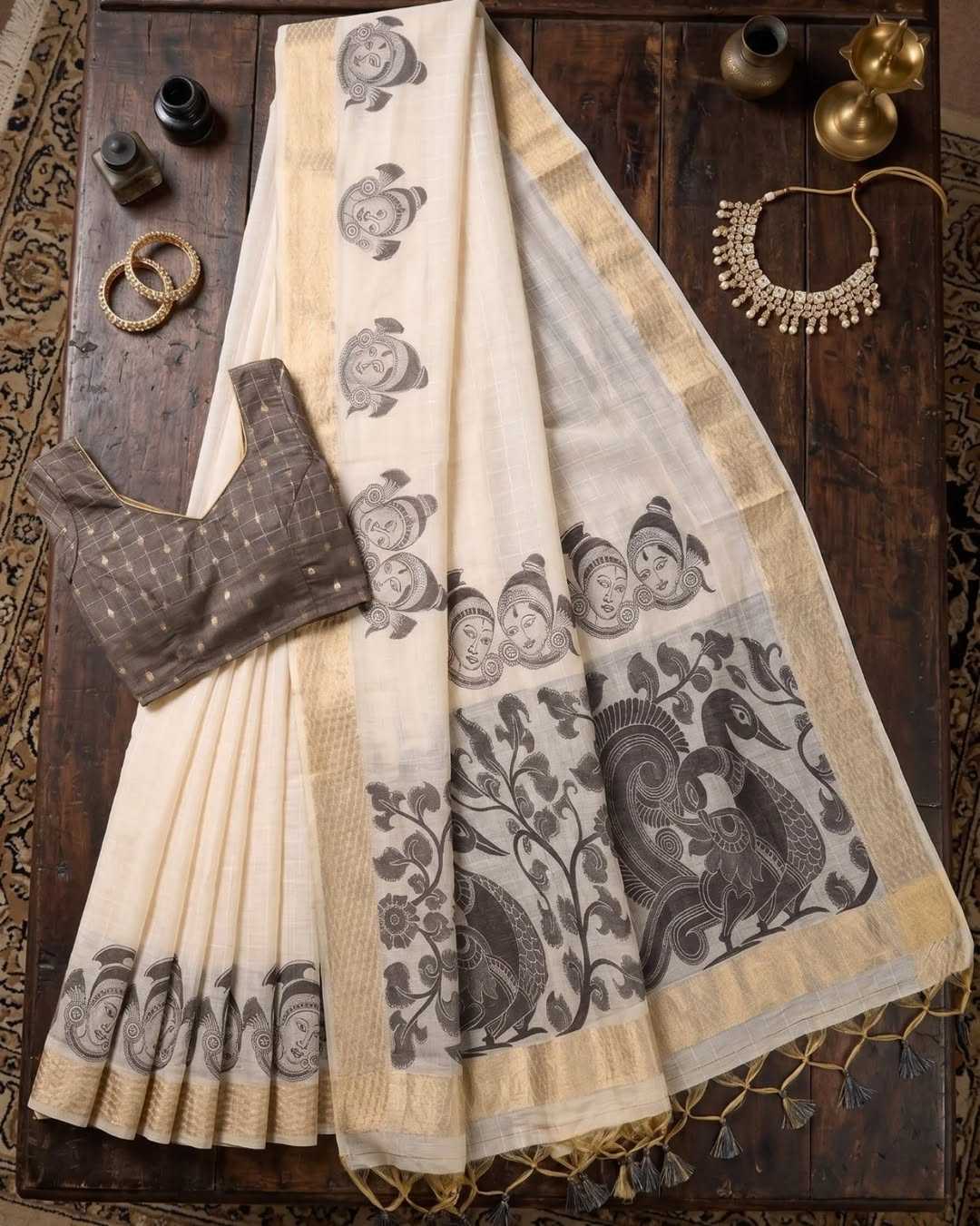 Muga Cotton Kalamkari Saree