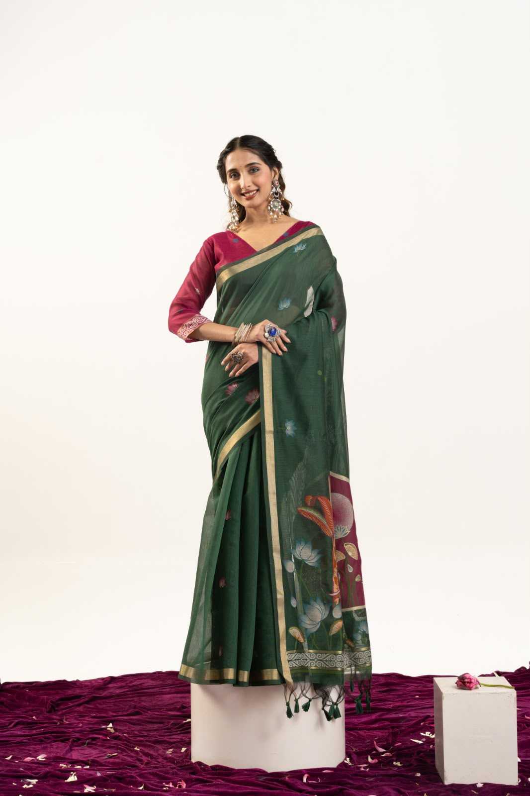 Muga Cotton Printed Saree