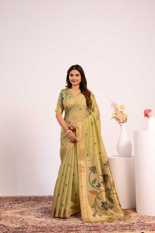 Muga Cotton Designer Saree in Sky