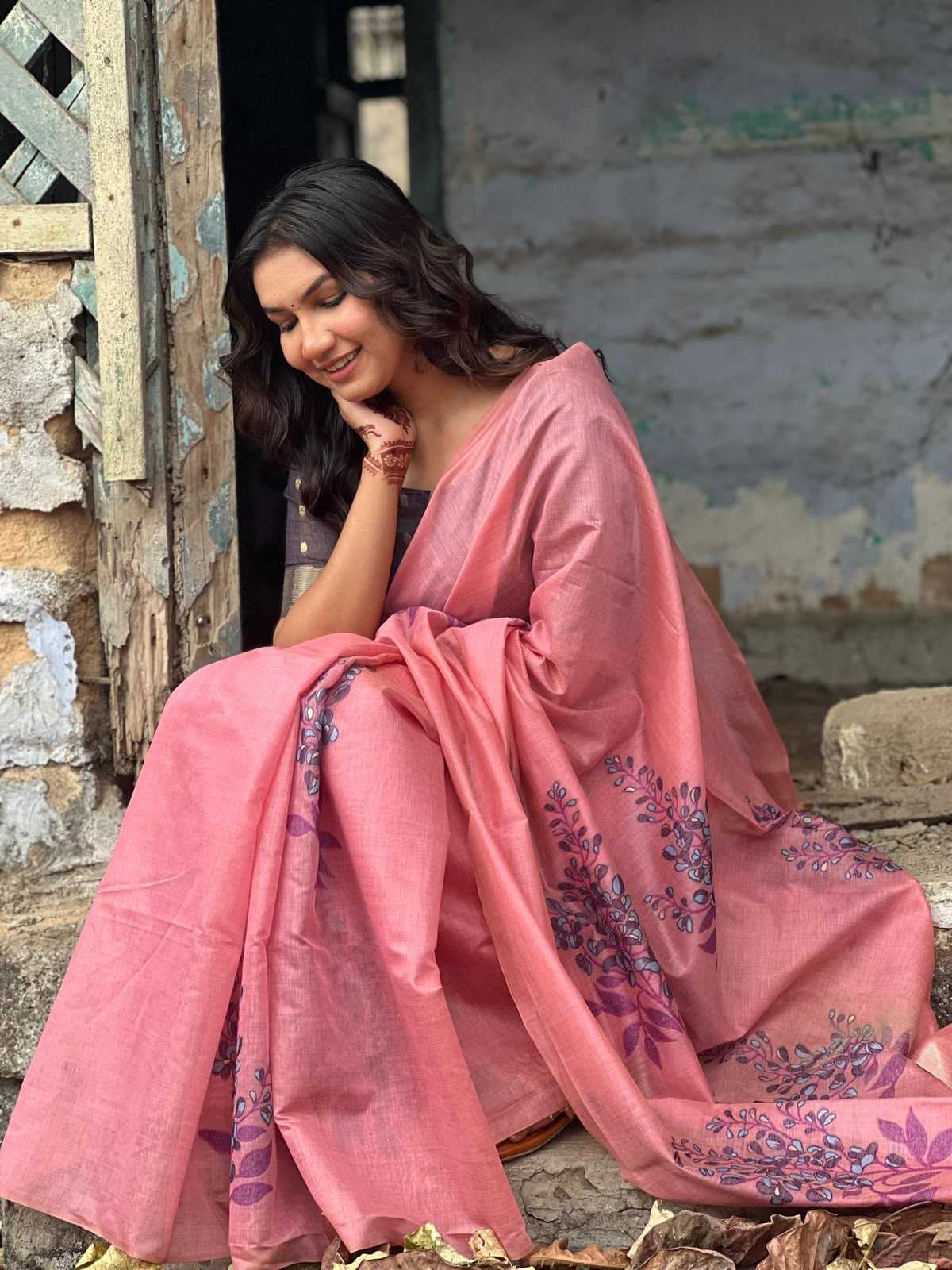 Muga Cotton Soft Silk Saree in Baby Pink