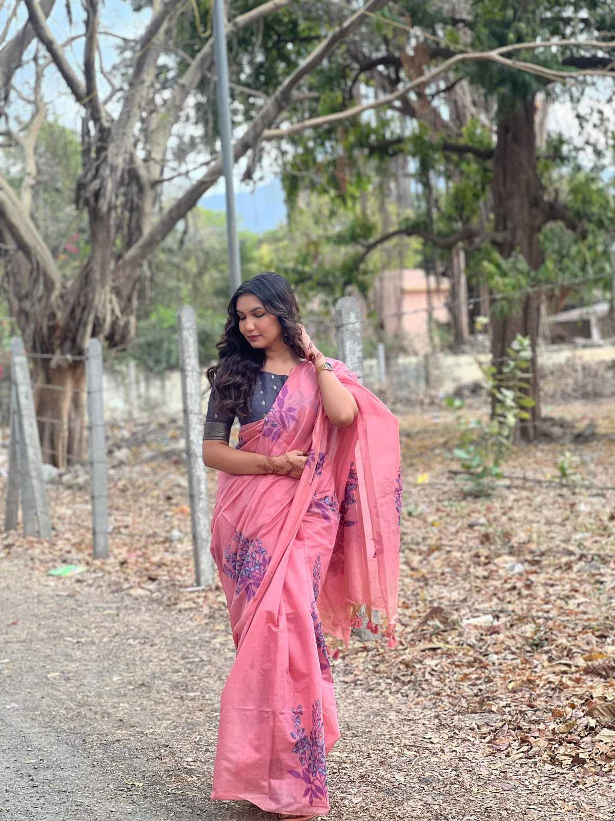 Muga Cotton Soft Silk Saree in Baby Pink