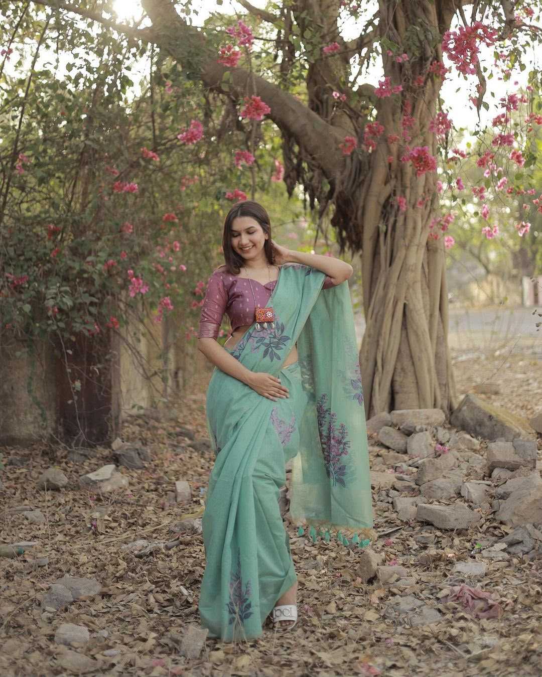 Muga Cotton Soft Silk Saree in Baby Pink