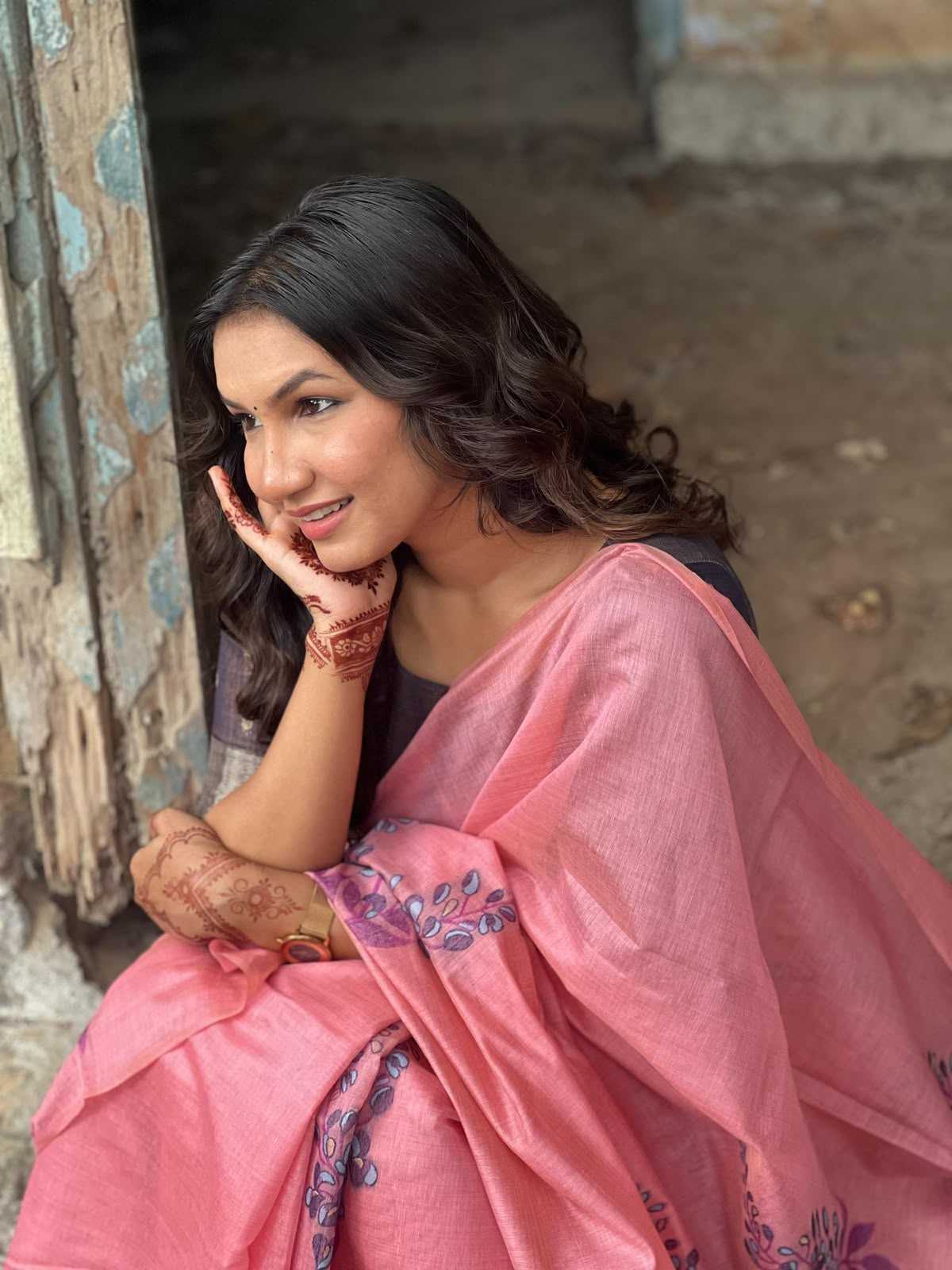 Muga Cotton Soft Silk Saree in Baby Pink
