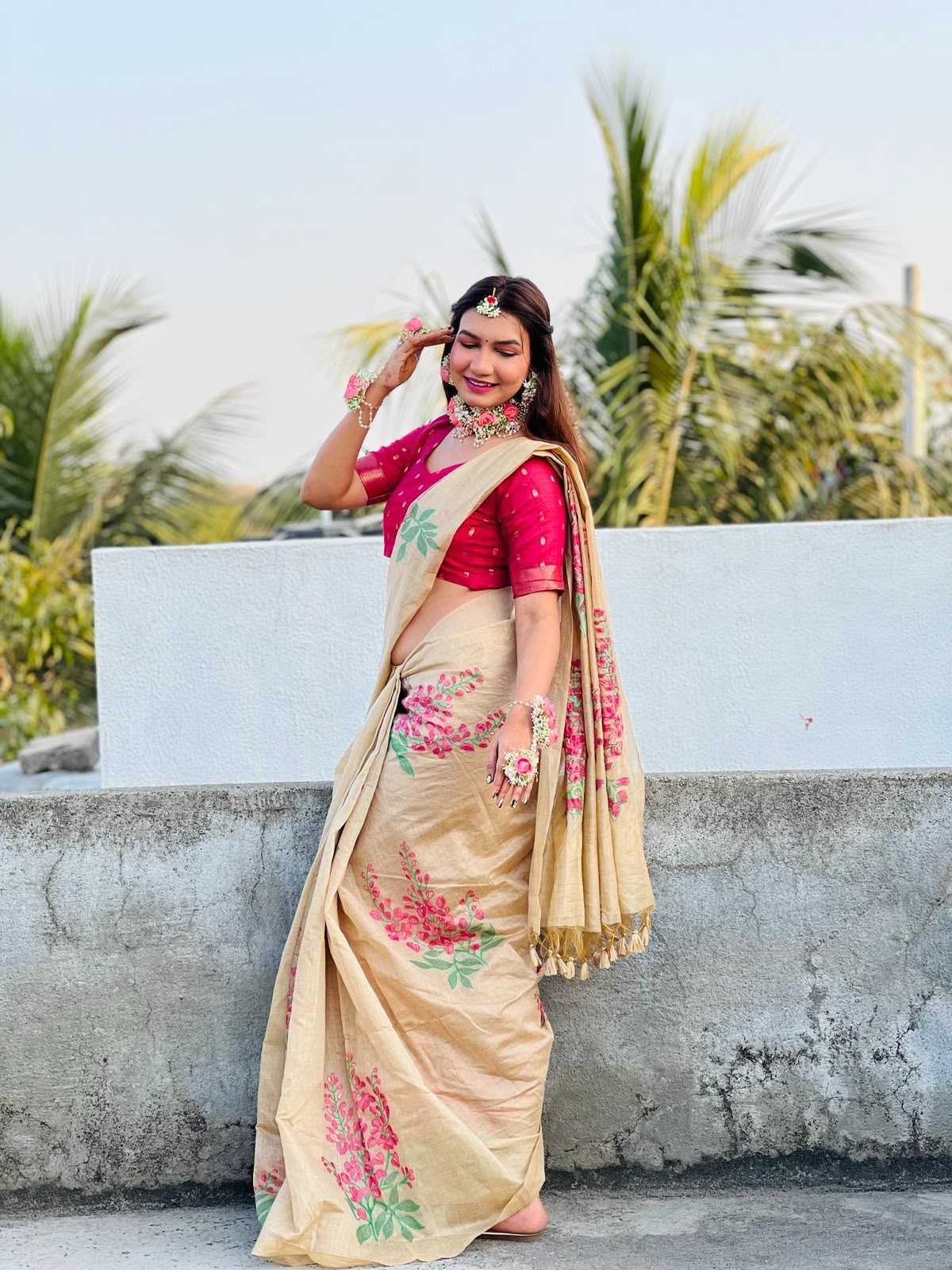 Muga Cotton Soft Silk Saree in Baby Pink