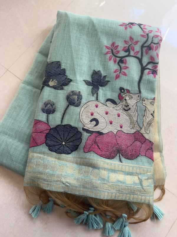 Muga Soft Cotton Designer Saree in Green