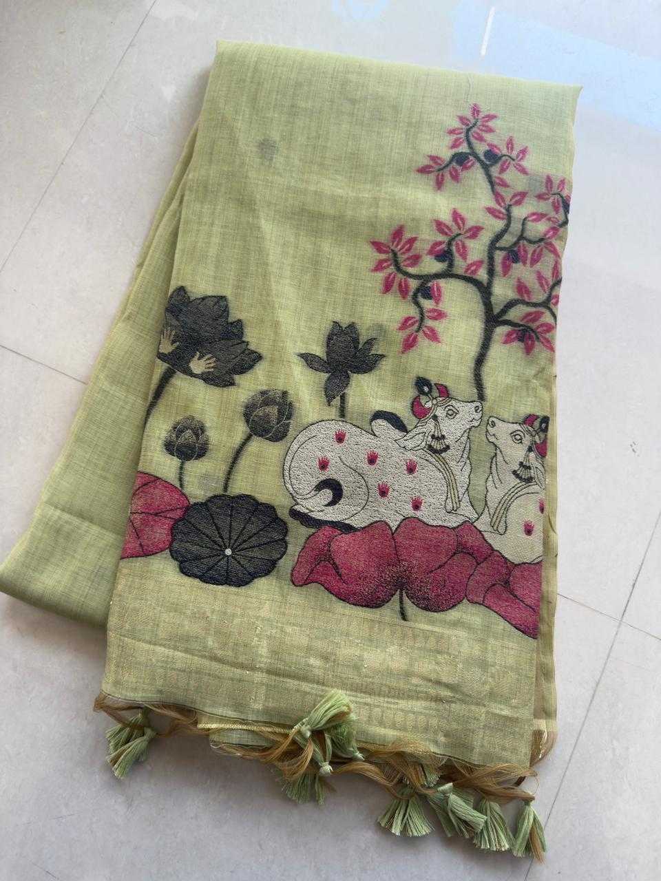 Muga Soft Cotton Designer Saree in Green