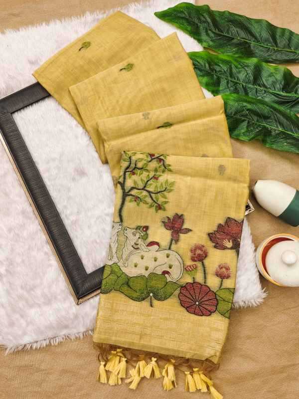 Muga Soft Cotton Designer Saree in Green