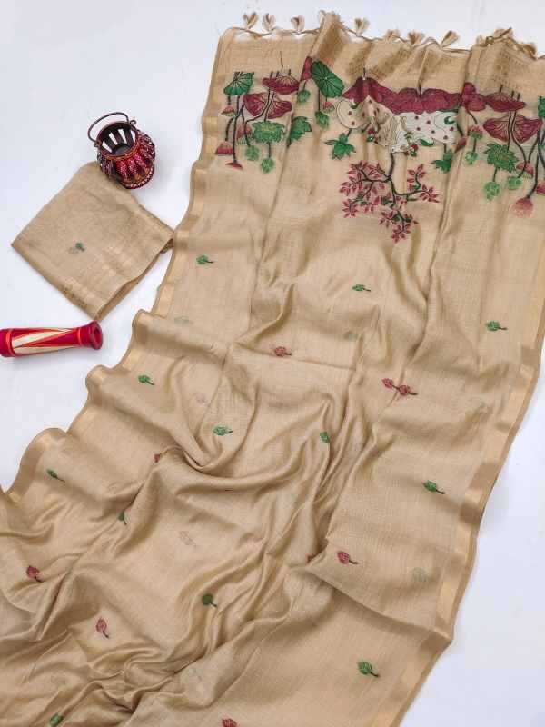 Muga Soft Cotton Designer Saree in Green