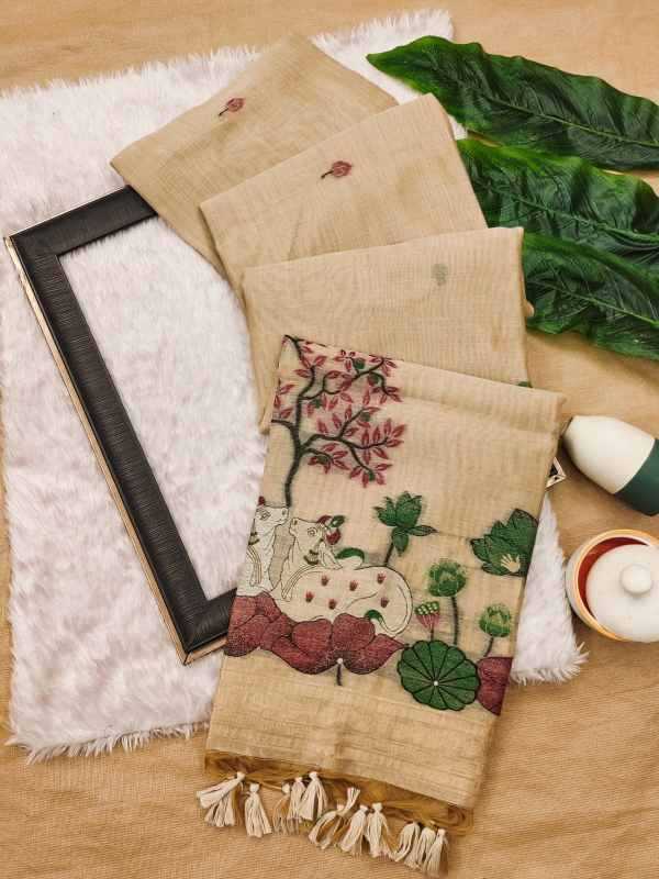 Muga Soft Cotton Designer Saree in Green