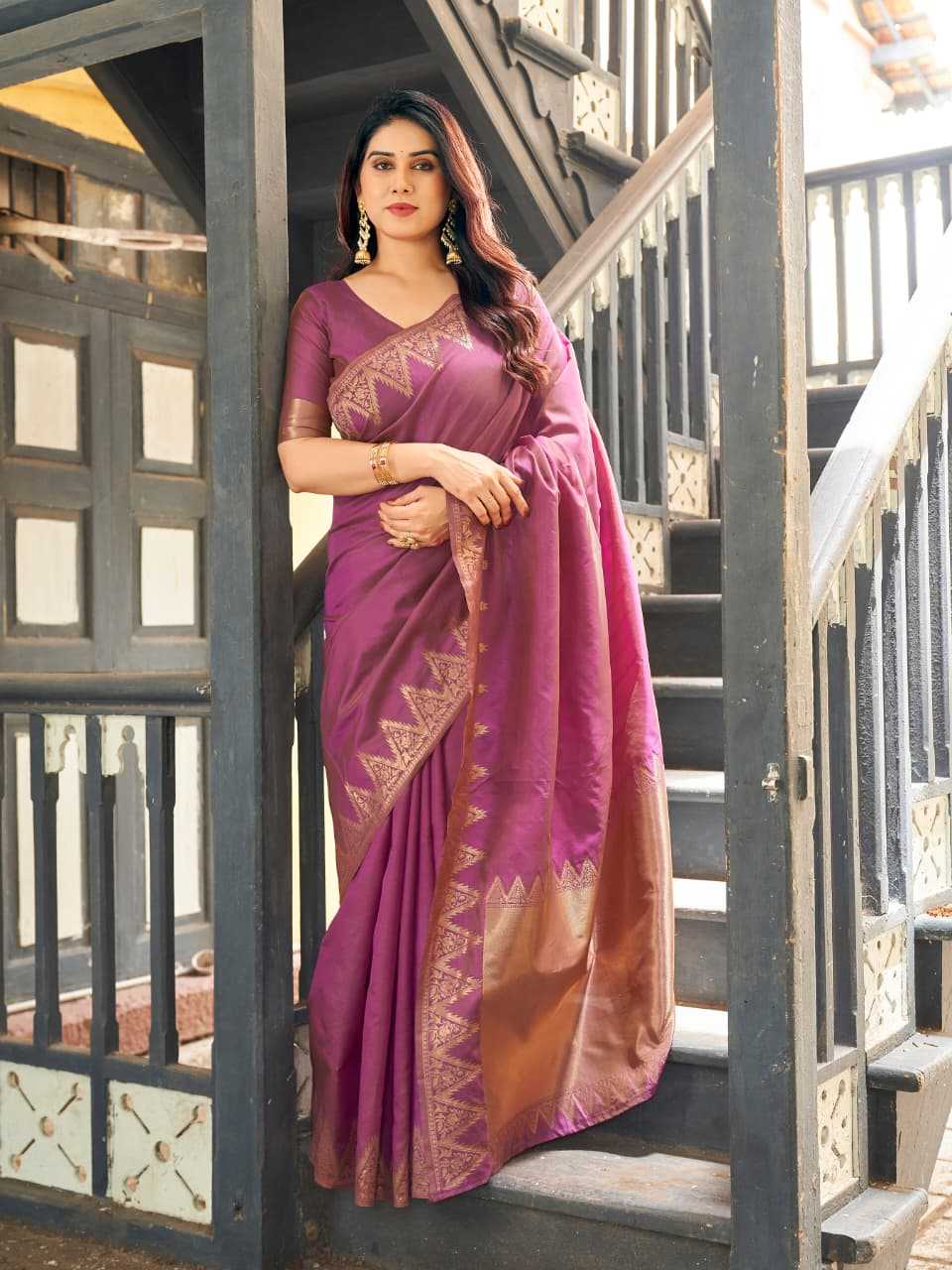 NOW Banarasi Soft Silk Zari Border Saree