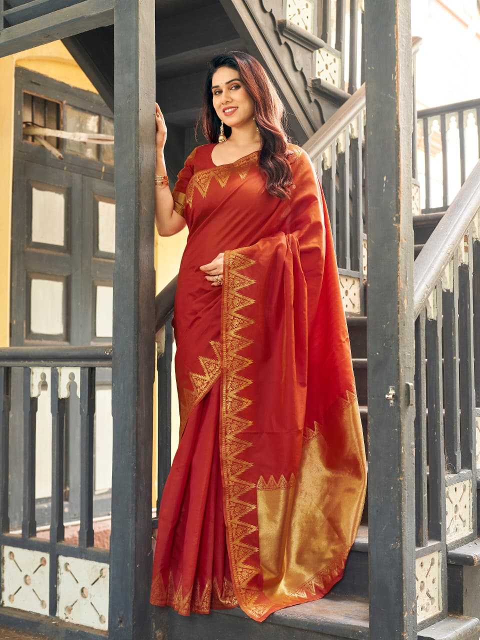 NOW Banarasi Soft Silk Zari Border Saree