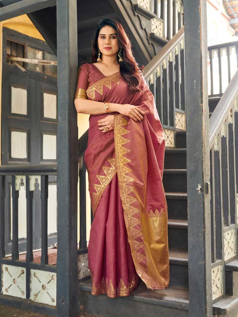 NOW Banarasi Soft Silk Zari Border Saree