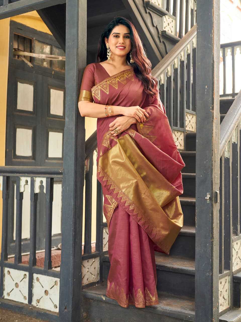 NOW Banarasi Soft Silk Zari Border Saree