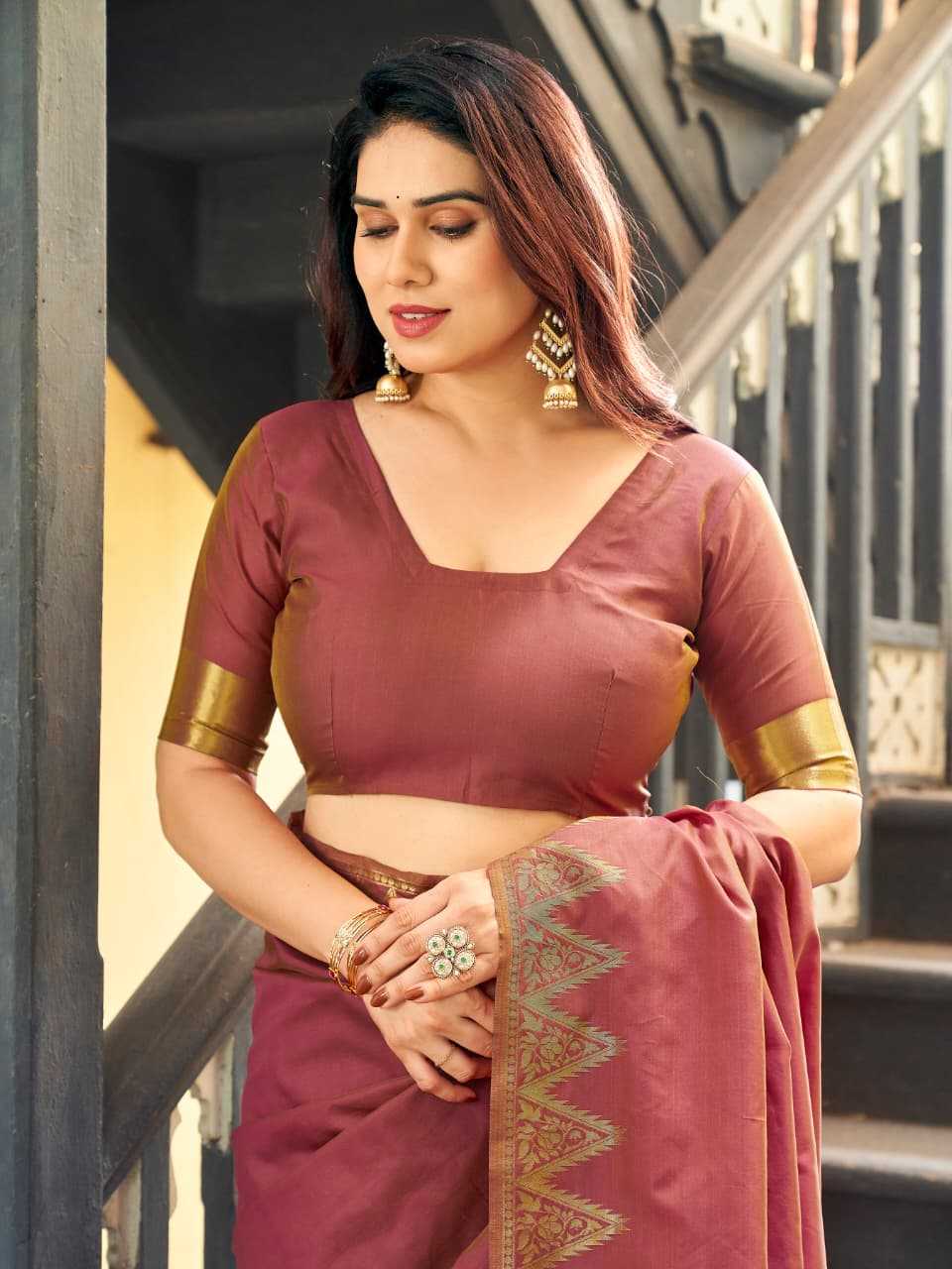 NOW Banarasi Soft Silk Zari Border Saree