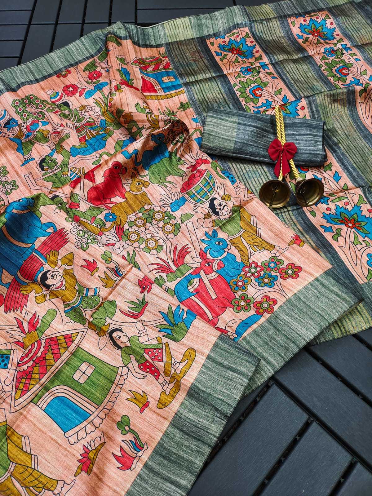 Tussar Silk Printed Saree in Pink