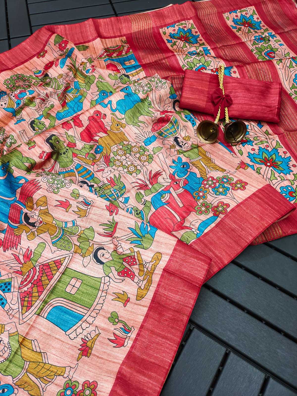 Tussar Silk Printed Saree in Pink