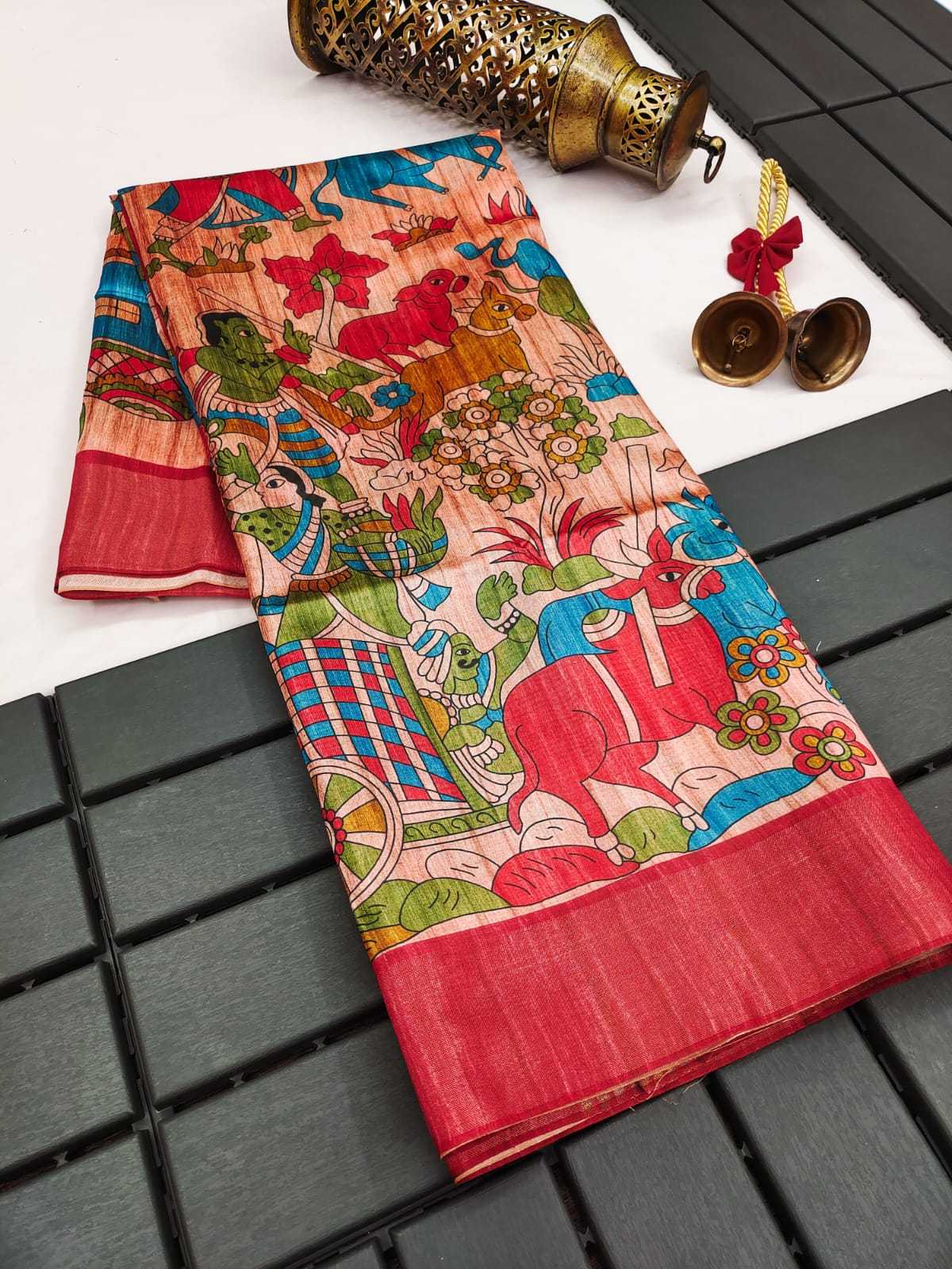Tussar Silk Printed Saree in Pink