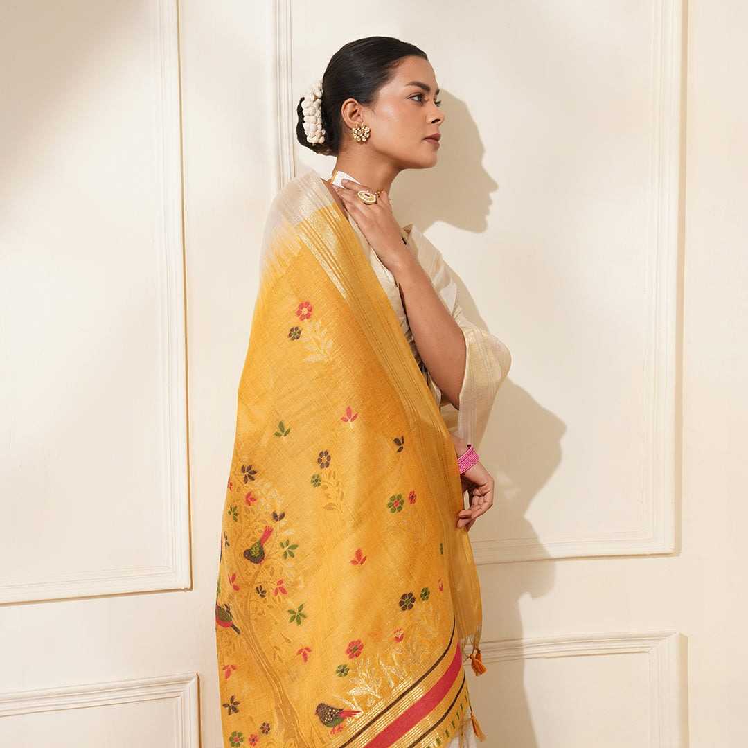 Soft Cotton Designer Saree in Yellow