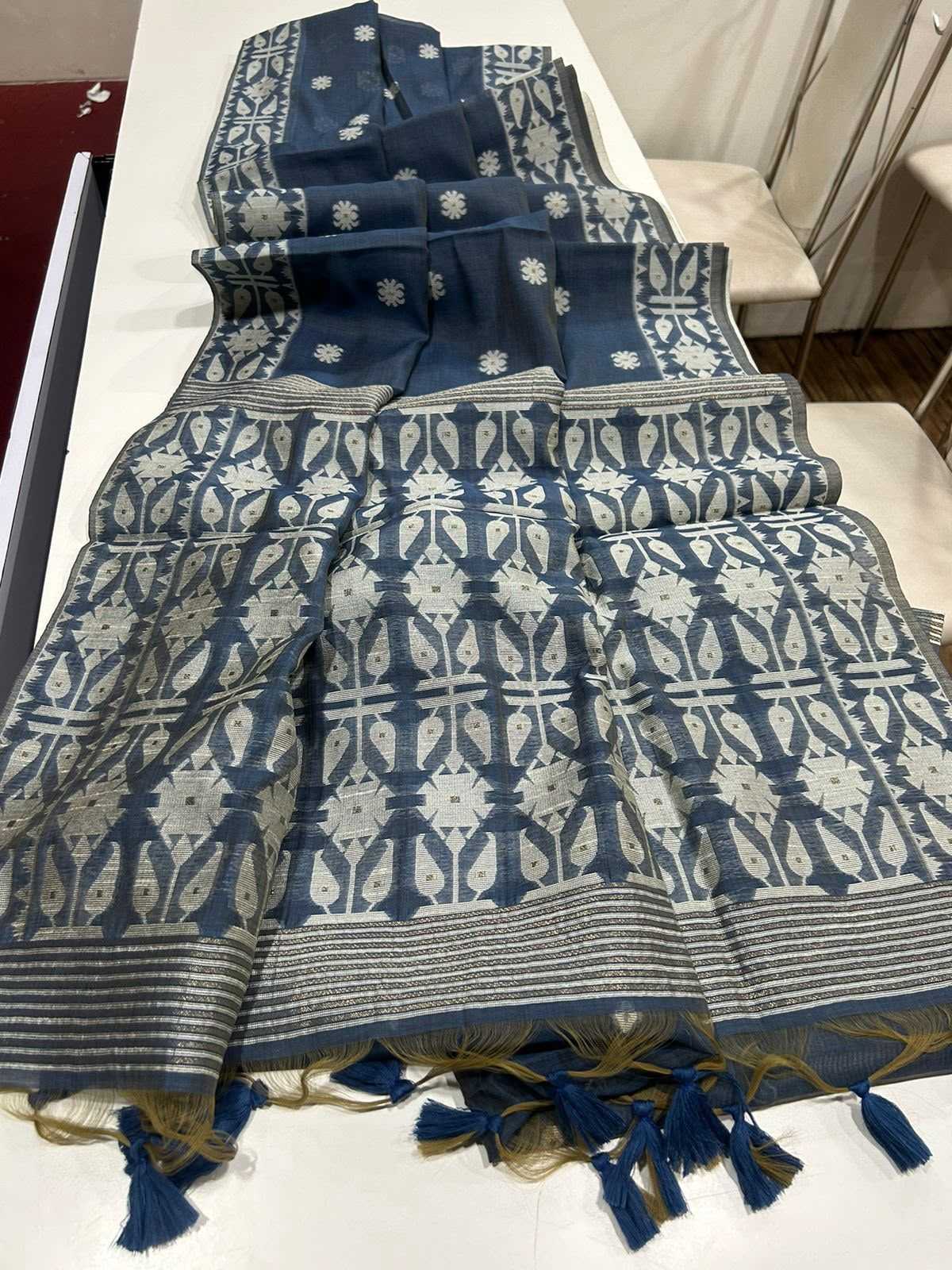 Soft Cotton Designer Saree in Deep Blue