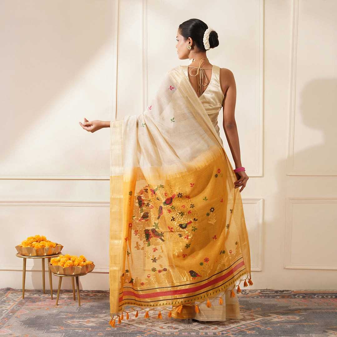 Soft Cotton Designer Saree in Yellow