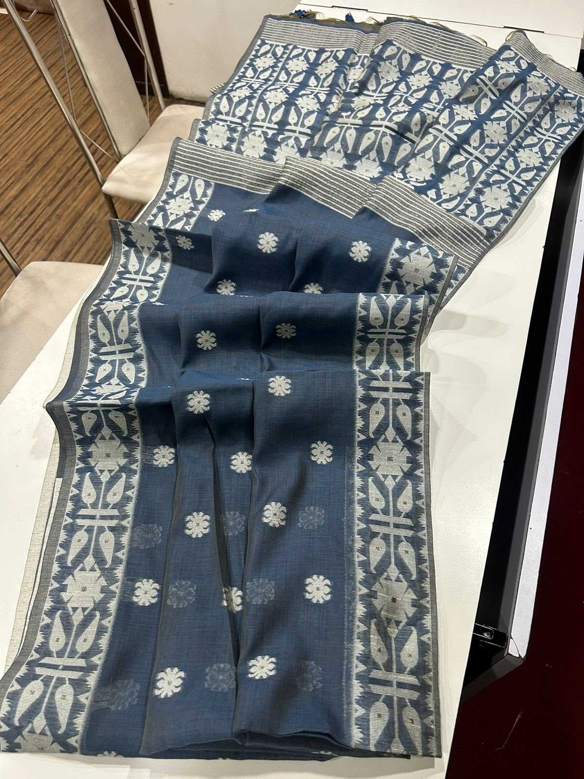 Soft Cotton Designer Saree in Deep Blue