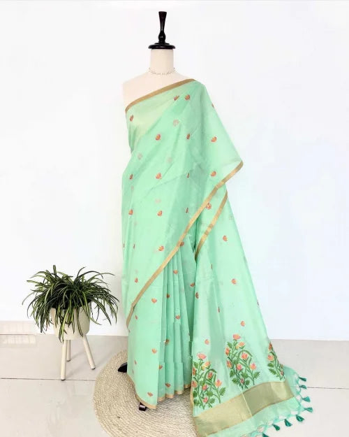 Soft Cotton Designer Saree in Sky Blue