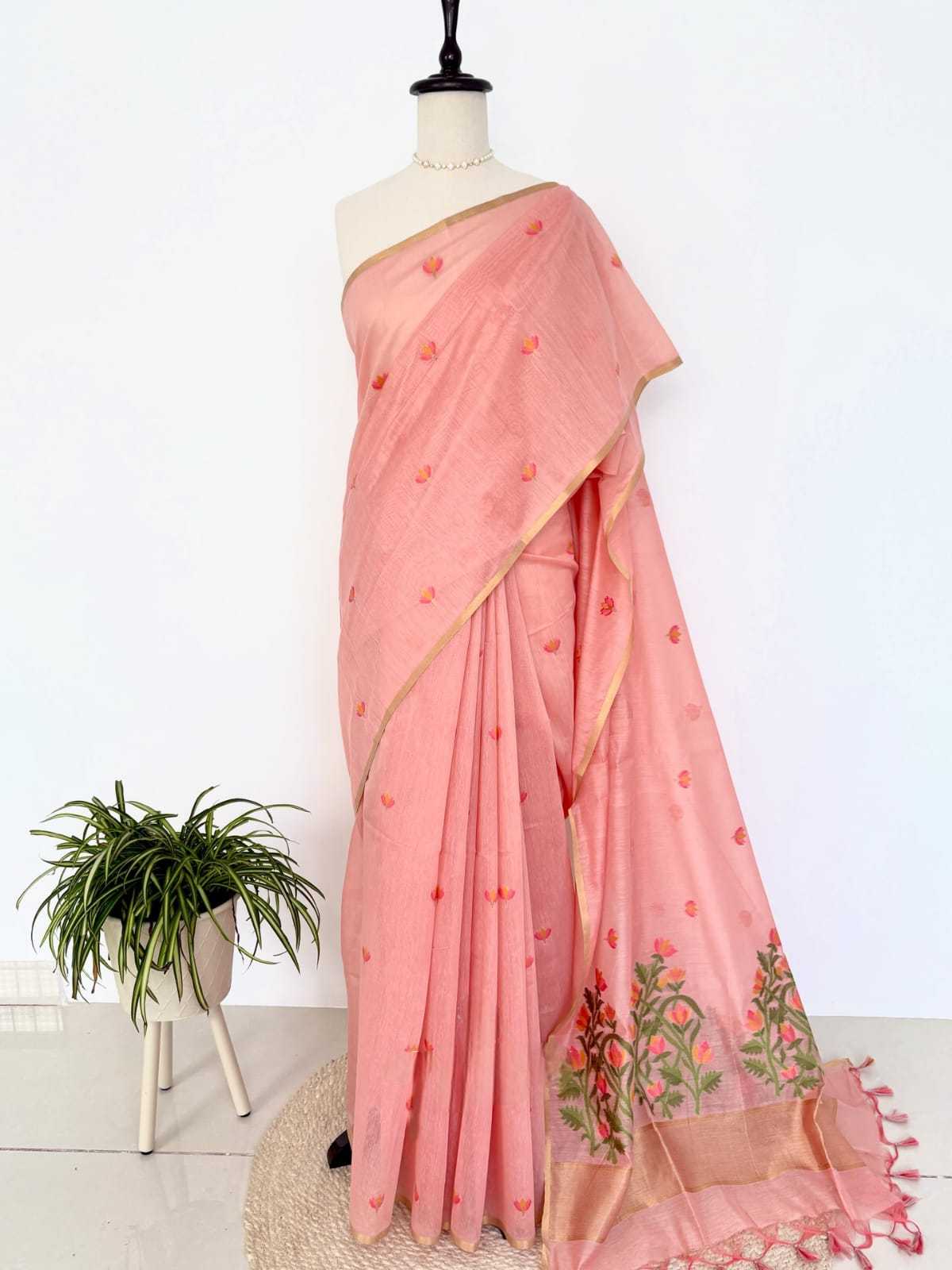 Soft Cotton Designer Saree in Sky Blue