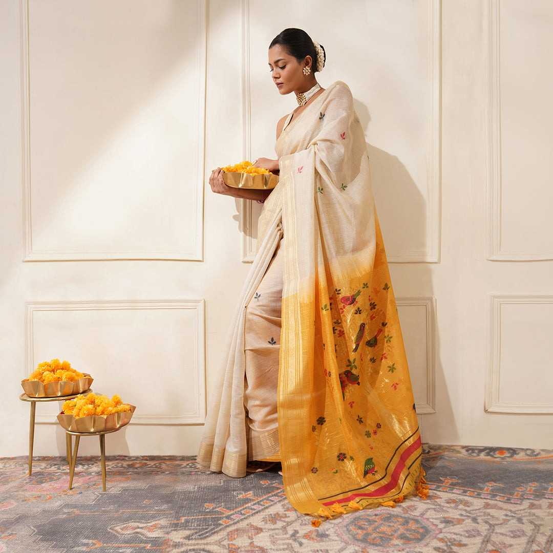 Soft Cotton Designer Saree in Yellow