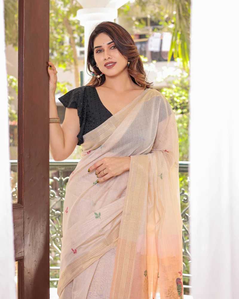 Soft Cotton Designer Saree in Yellow