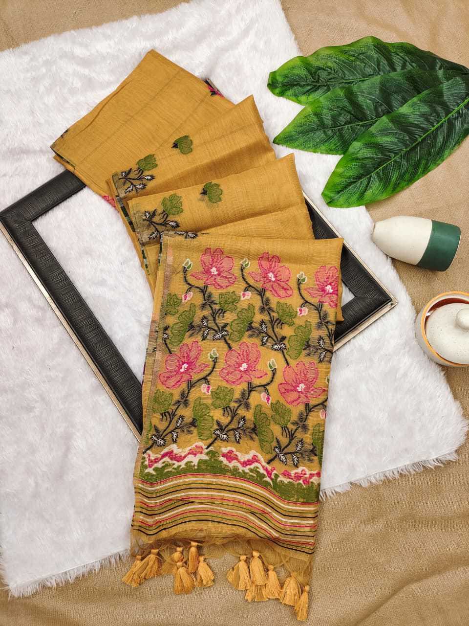 Tissue Silk Fancy Saree in Mustard