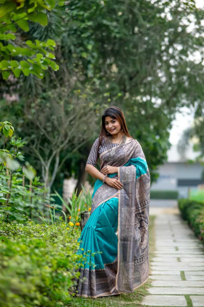 Tussar Silk Designer Saree in Sky Blue