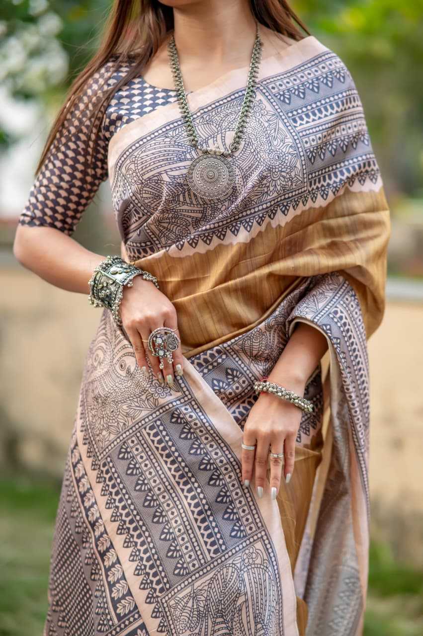 Tussar Silk Designer Saree in Sky Blue