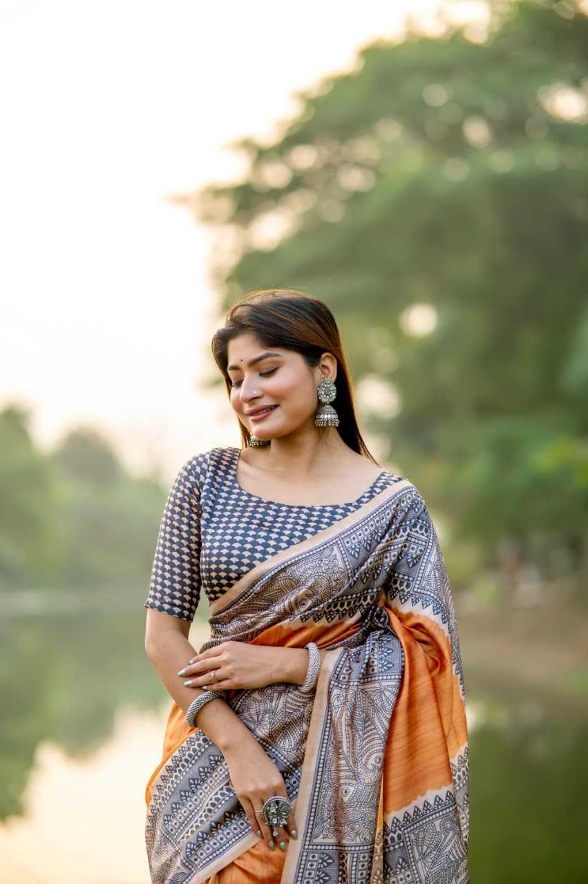 Tussar Silk Designer Saree in Sky Blue