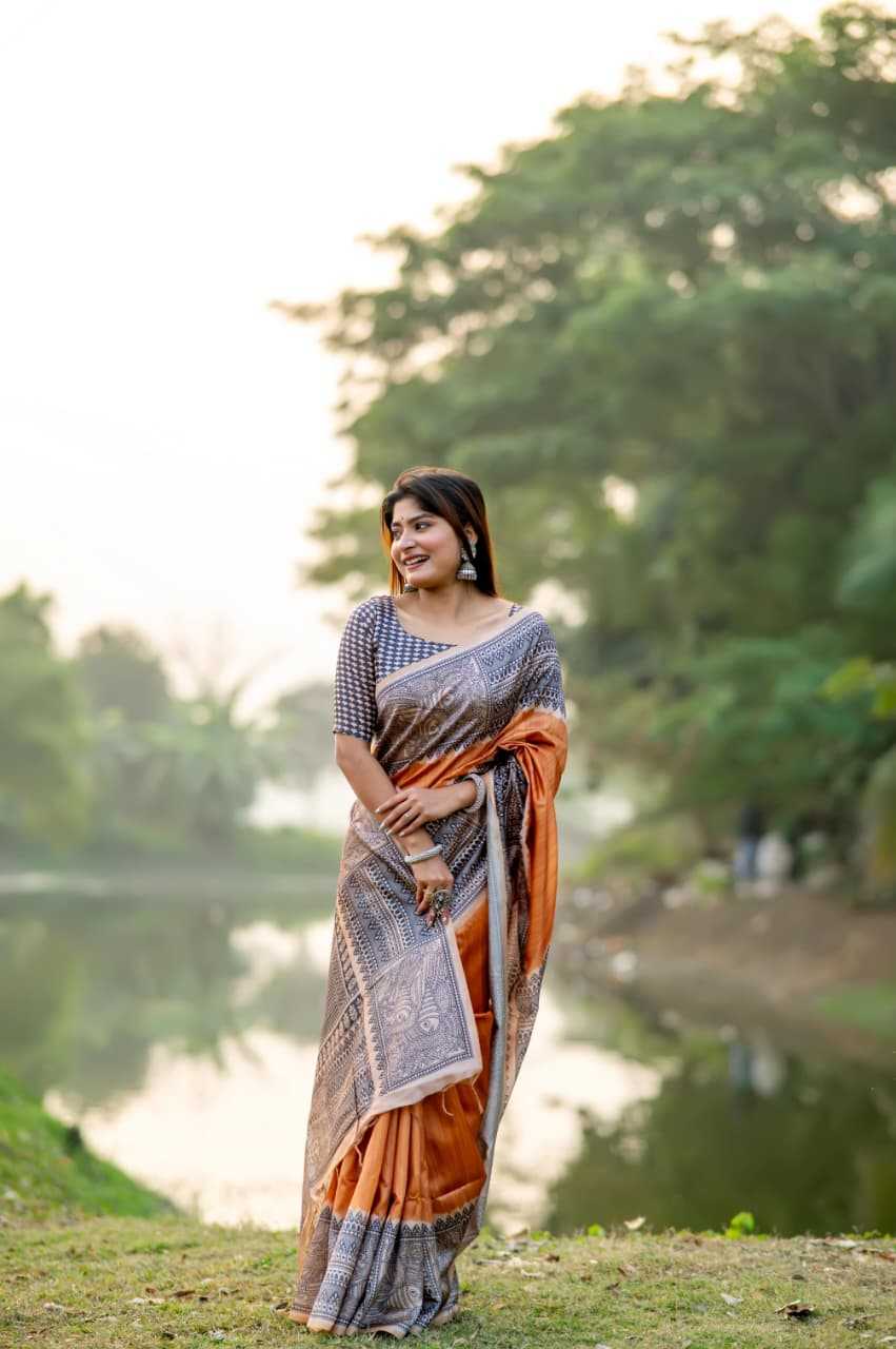 Tussar Silk Designer Saree in Sky Blue