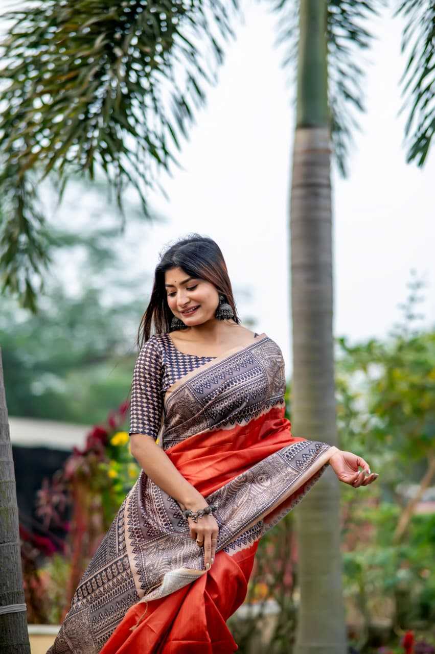 Tussar Silk Designer Saree in Sky Blue