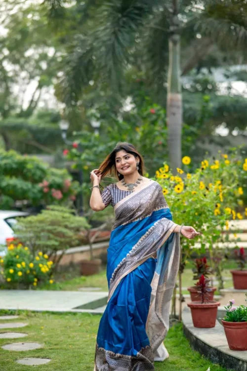 Tussar Silk Designer Saree in Sky Blue