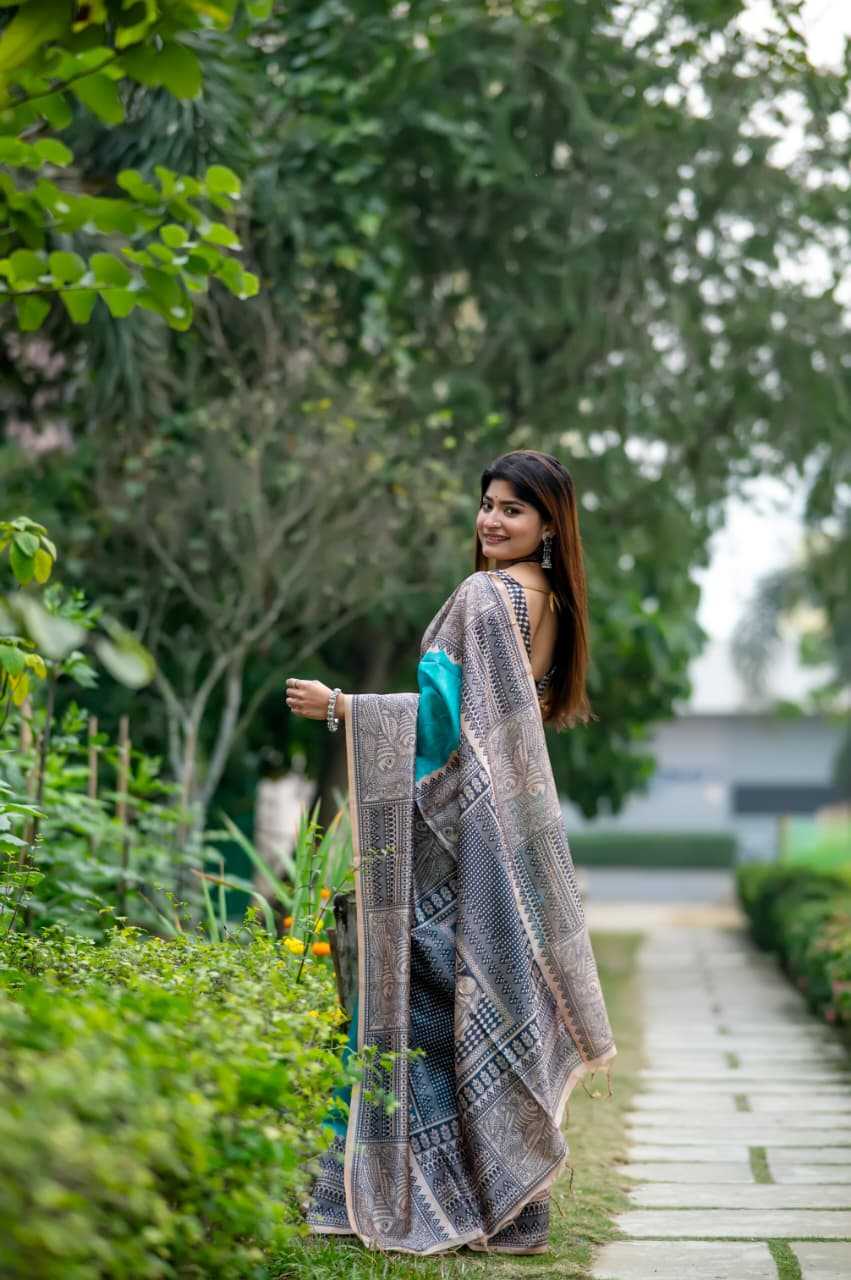 Tussar Silk Designer Saree in Sky Blue