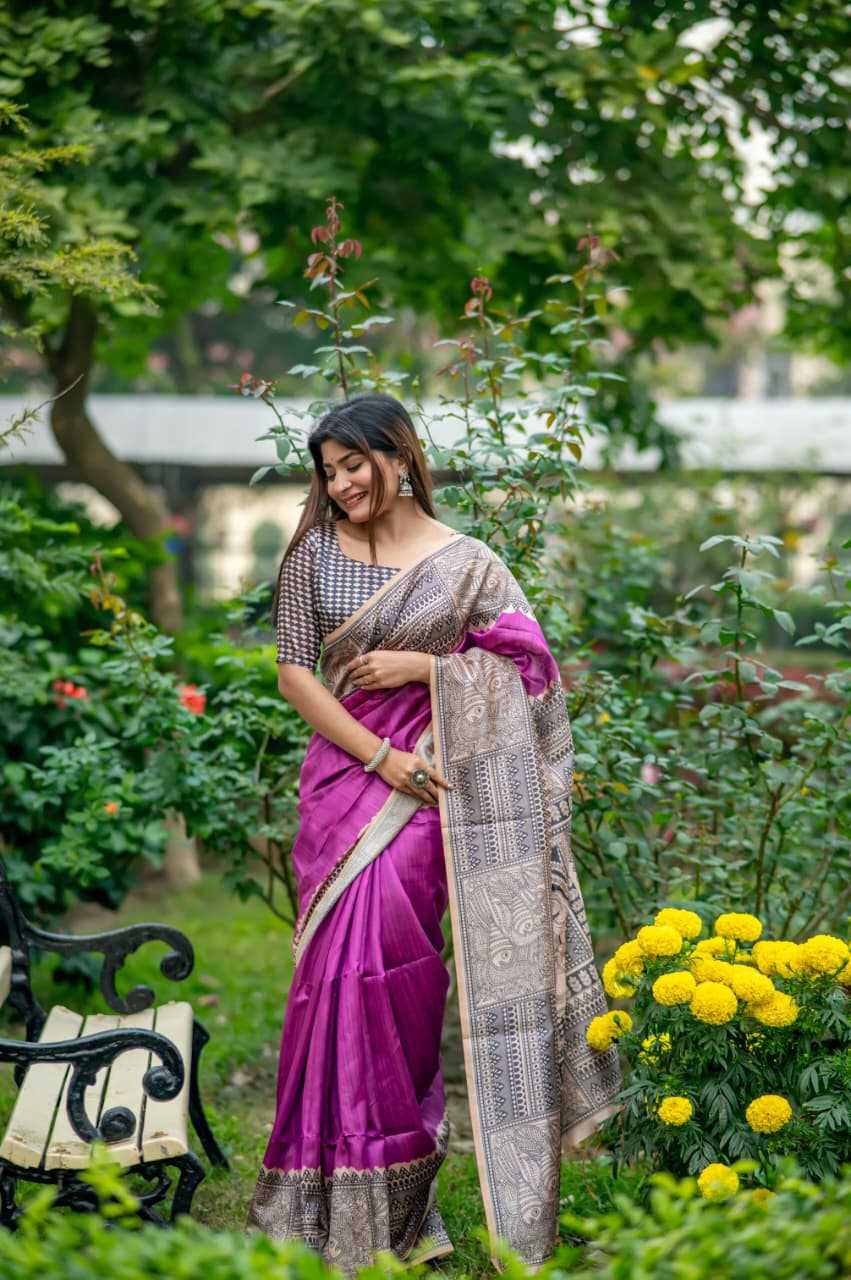 Tussar Silk Designer Saree in Sky Blue