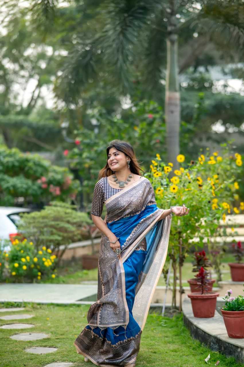 Tussar Silk Designer Saree in Sky Blue